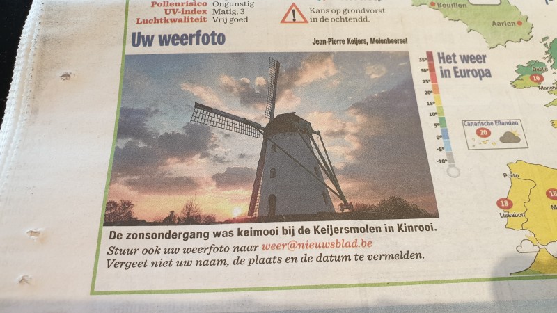 Weerfoto met Keijersmolen in het Nieuwsblad (01-04-2019)